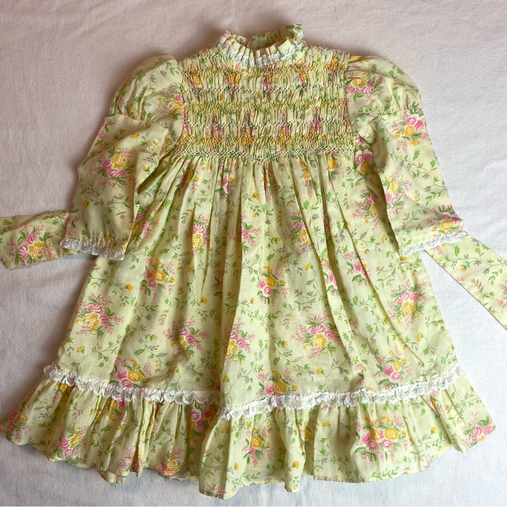 Vtg Polly Flinders Floral Smocked Maxi Dress 12 months Easter Spring